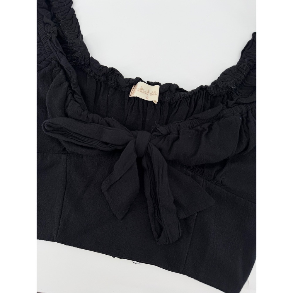 Altar'd State Black Tie Front Ruffle Strap Smocked Back Crop Top Small